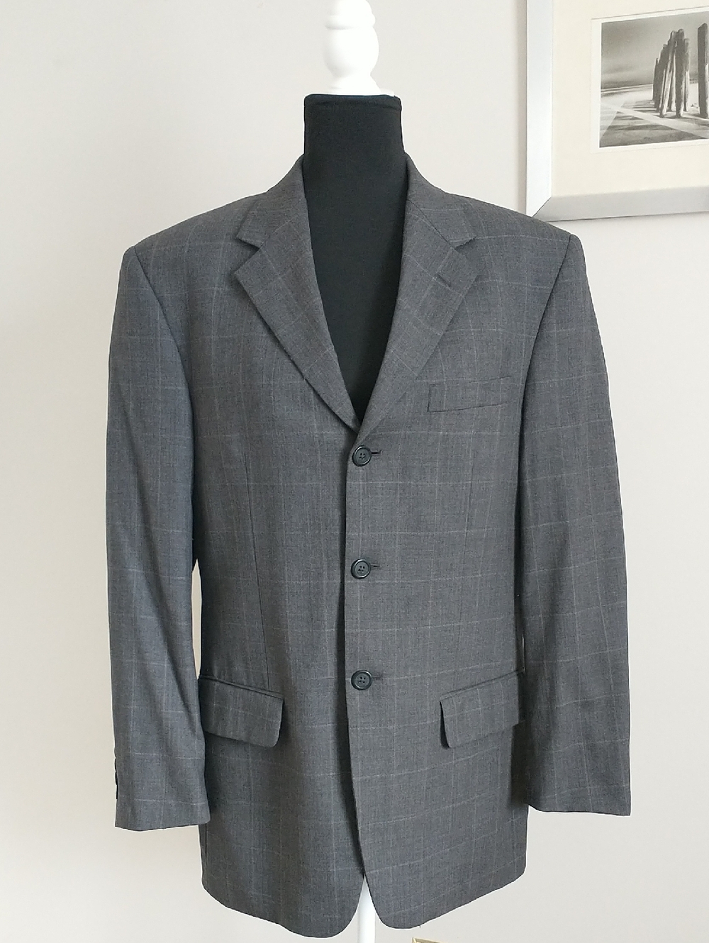 Versini Classic Gray Wool Windowpane Men's Blazer. SIZE 39R